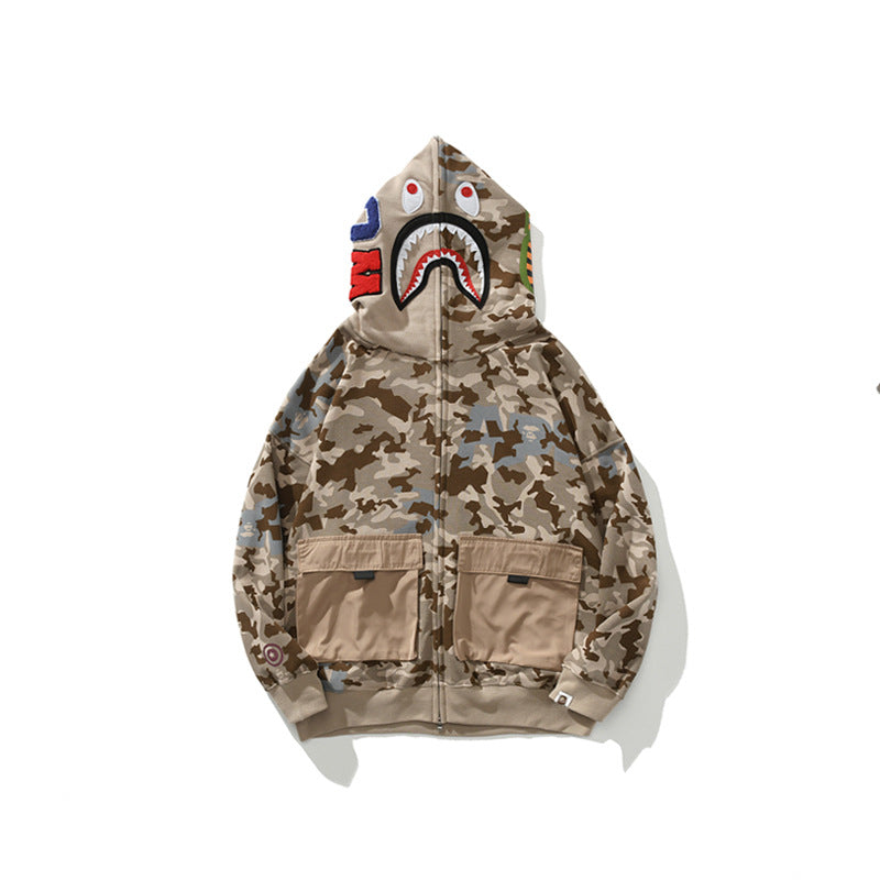 Bathing Ape Hoodie Shark Sewn Large Pocket Zip Hooded Cardigan Sweater Jacket