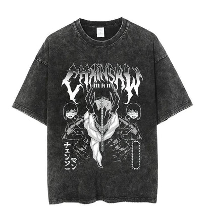 2024 Vintage Washed Tshirts Chainsaw Woman Anime T Shirt