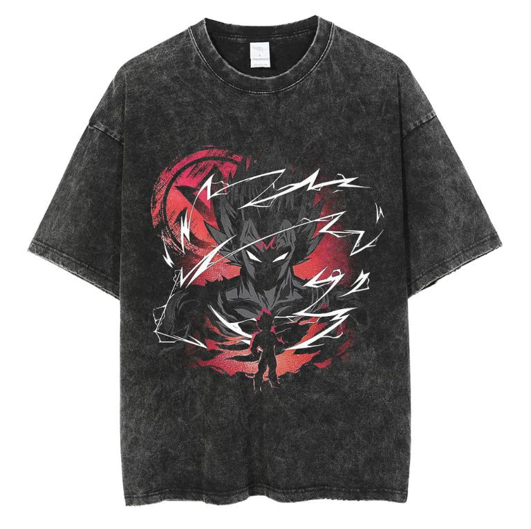 Anime cartoon dragon ball vintage wash print short sleeve t-shirt