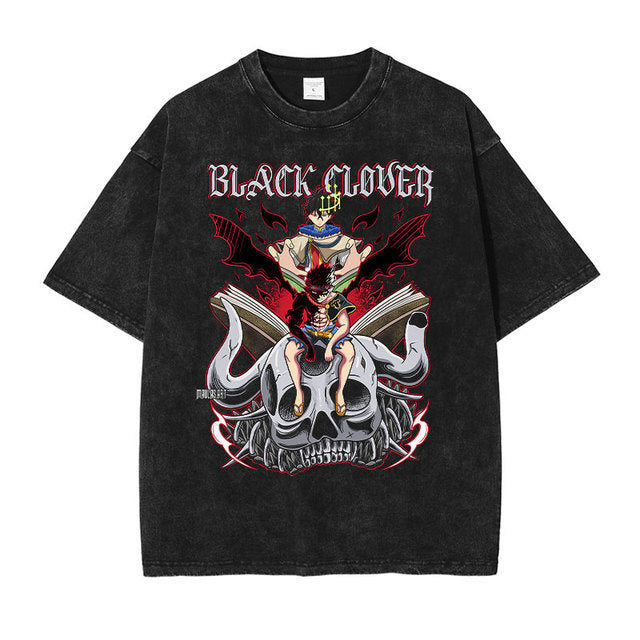 Anime printing, washed Japanese retro t-shirt short-sleeved men