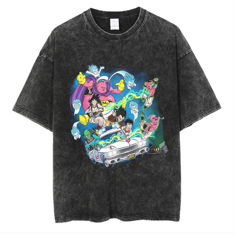 Anime cartoon dragon ball vintage wash print short sleeve t-shirt
