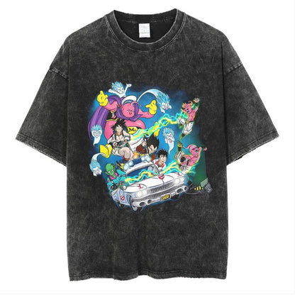 Anime cartoon dragon ball vintage wash print short sleeve t-shirt