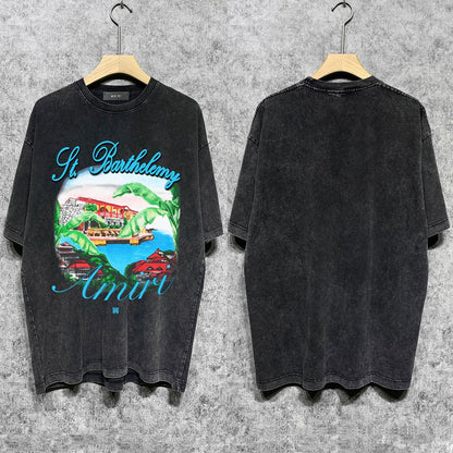 Amiri T Shirts Washed and Worn Retro Short Sleeve T-shirt