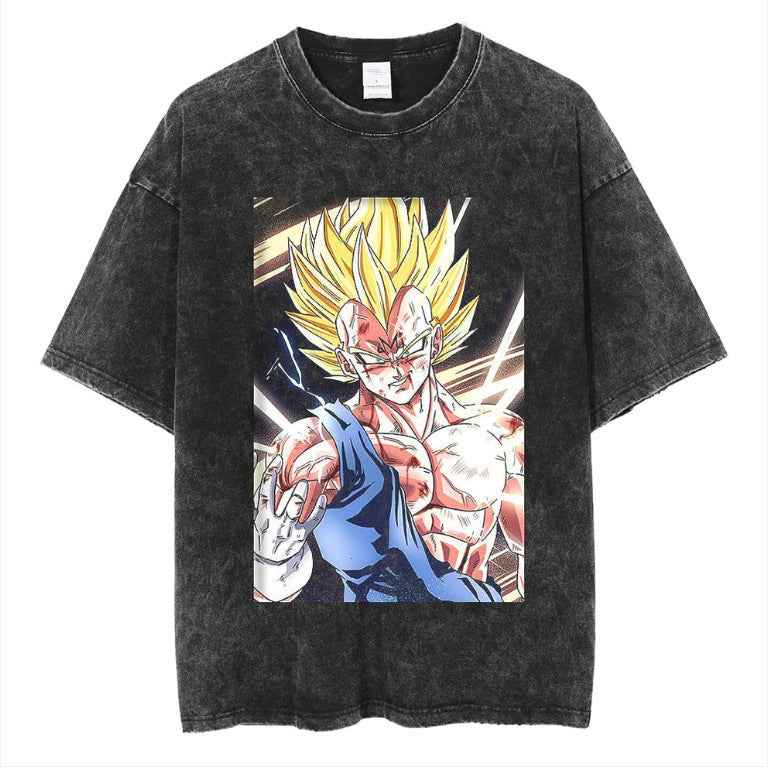 Anime cartoon dragon ball vintage wash print short sleeve t-shirt