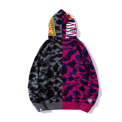 Bathing Ape Hoodie Tiger Sewing Color Matching Hooded Embroidered Cardigan Shark Sweater Jacket
