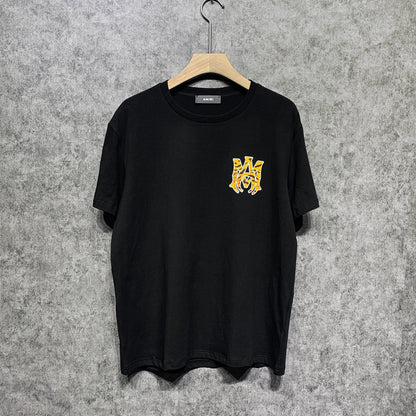 Amiri T Shirt Tiger Pattern Letter Print Round Neck