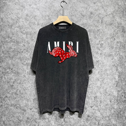 Amiri T-shirt Washed and Worn Retro Short Sleeve T-shirt