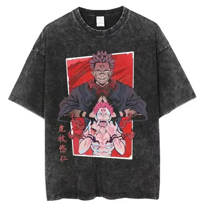 2024Japan Anime Print Oversize Cotton Mens Vintage TShirt