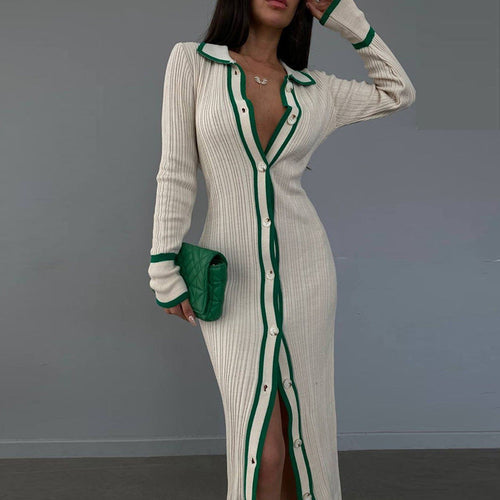 Beach Sweater Dress Slim Lapel Long Sleeve Cardigan Dress