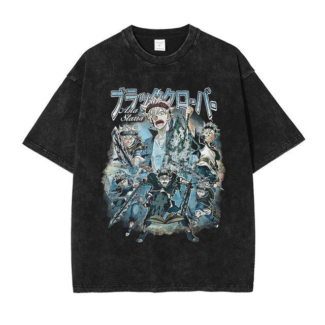 Anime printing, washed Japanese retro t-shirt short-sleeved men
