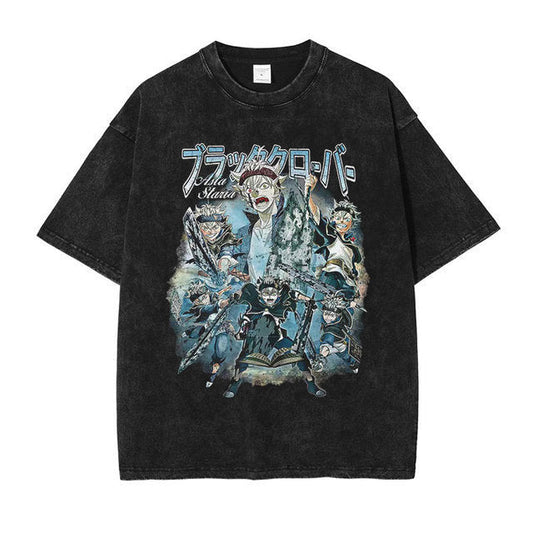 Anime printing, washed Japanese retro t-shirt short-sleeved men