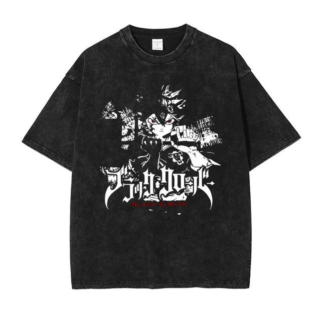 Anime printing, washed Japanese retro t-shirt short-sleeved men
