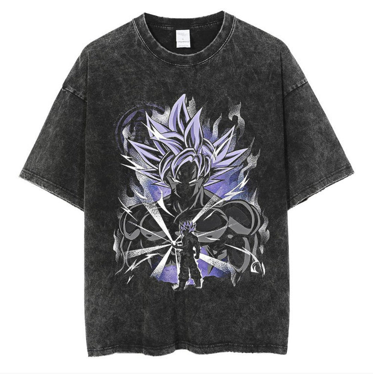 Anime cartoon dragon ball vintage wash print short sleeve t-shirt