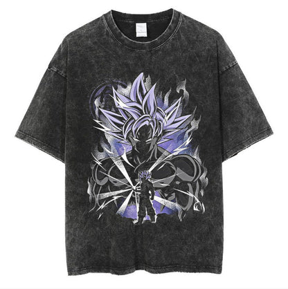 Anime cartoon dragon ball vintage wash print short sleeve t-shirt