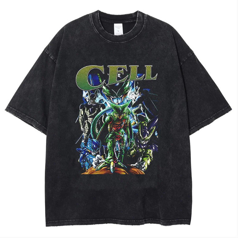 Anime cartoon dragon ball vintage wash print short sleeve t-shirt