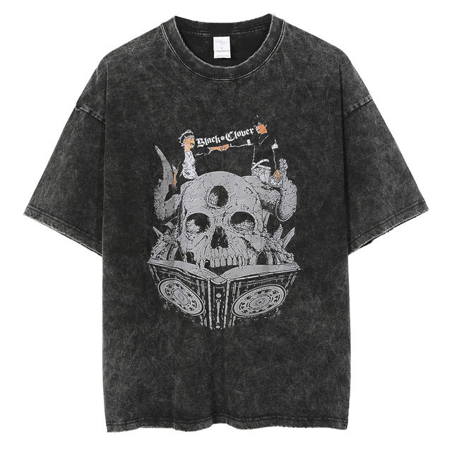 Anime printing, washed Japanese retro t-shirt short-sleeved men