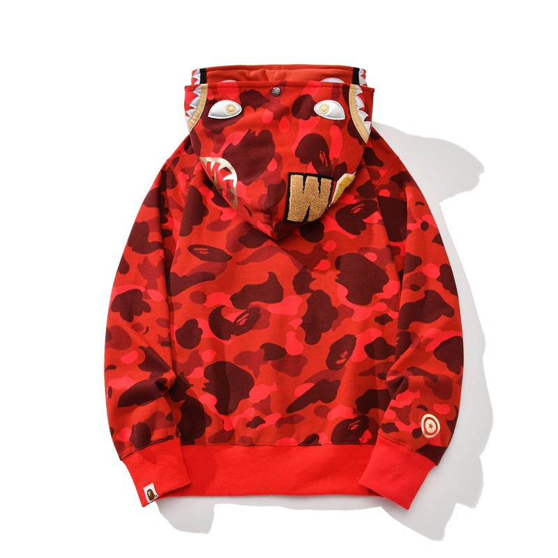 Bathing Ape Hoodie Shark Double Hood Camo Hooded Zip Cardigan Sweater