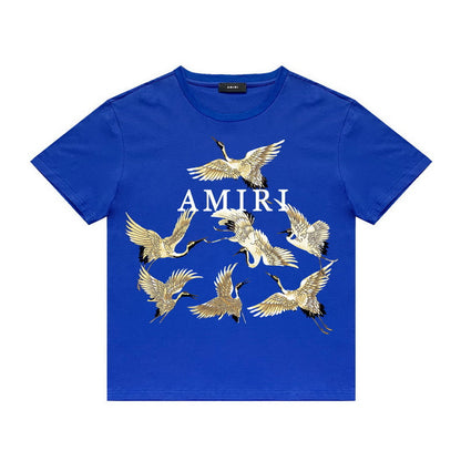 Amiri T Shirt Crane Print Casual Round Neck