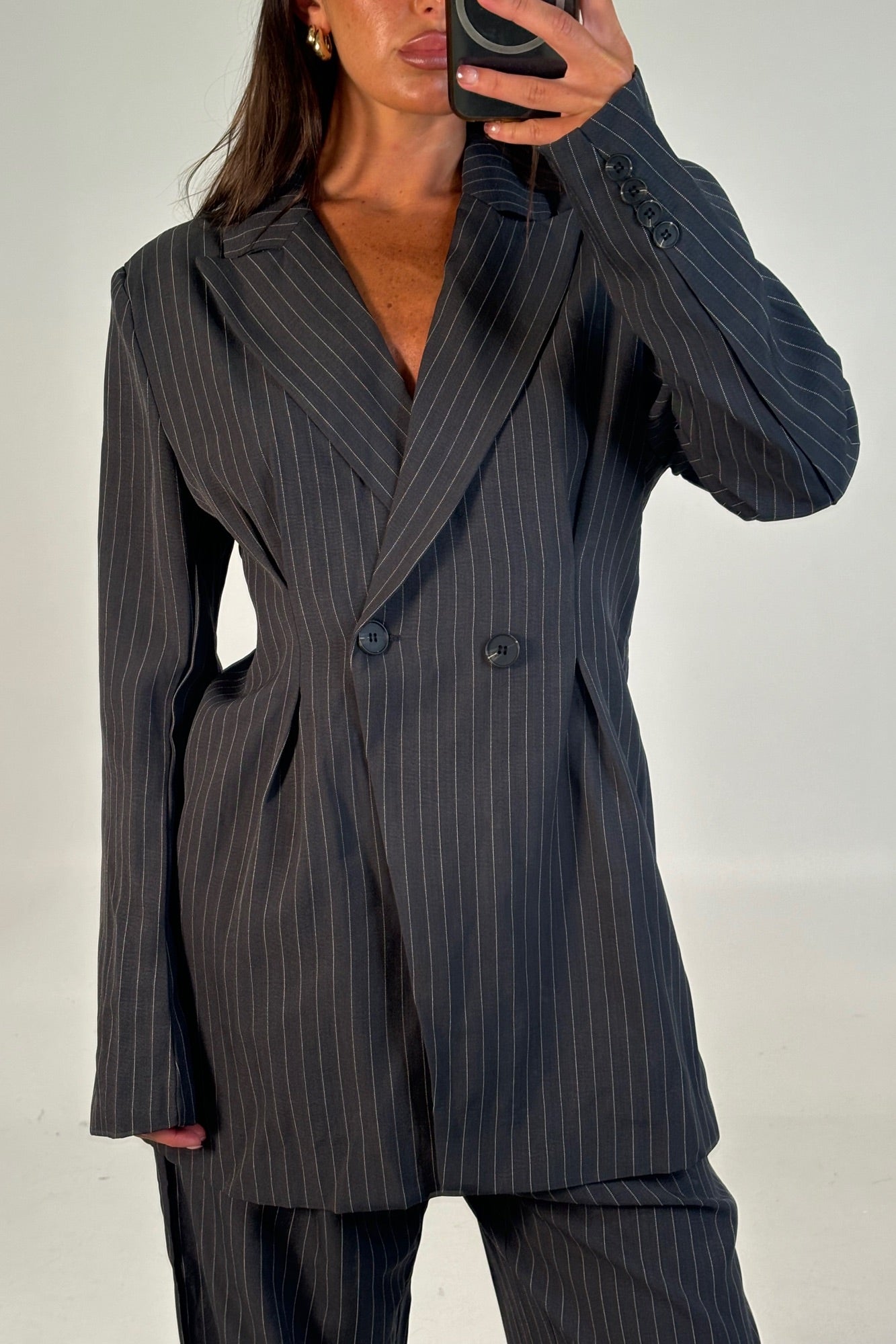 Kassandra Pinstripe Set Grey - FINAL SALE