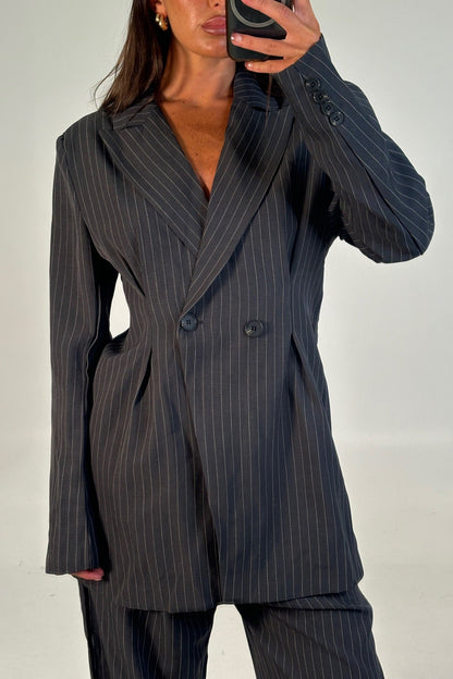 Kassandra Pinstripe Set Grey - FINAL SALE