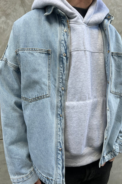 Drop Shoulder Denim Shirt Ocean