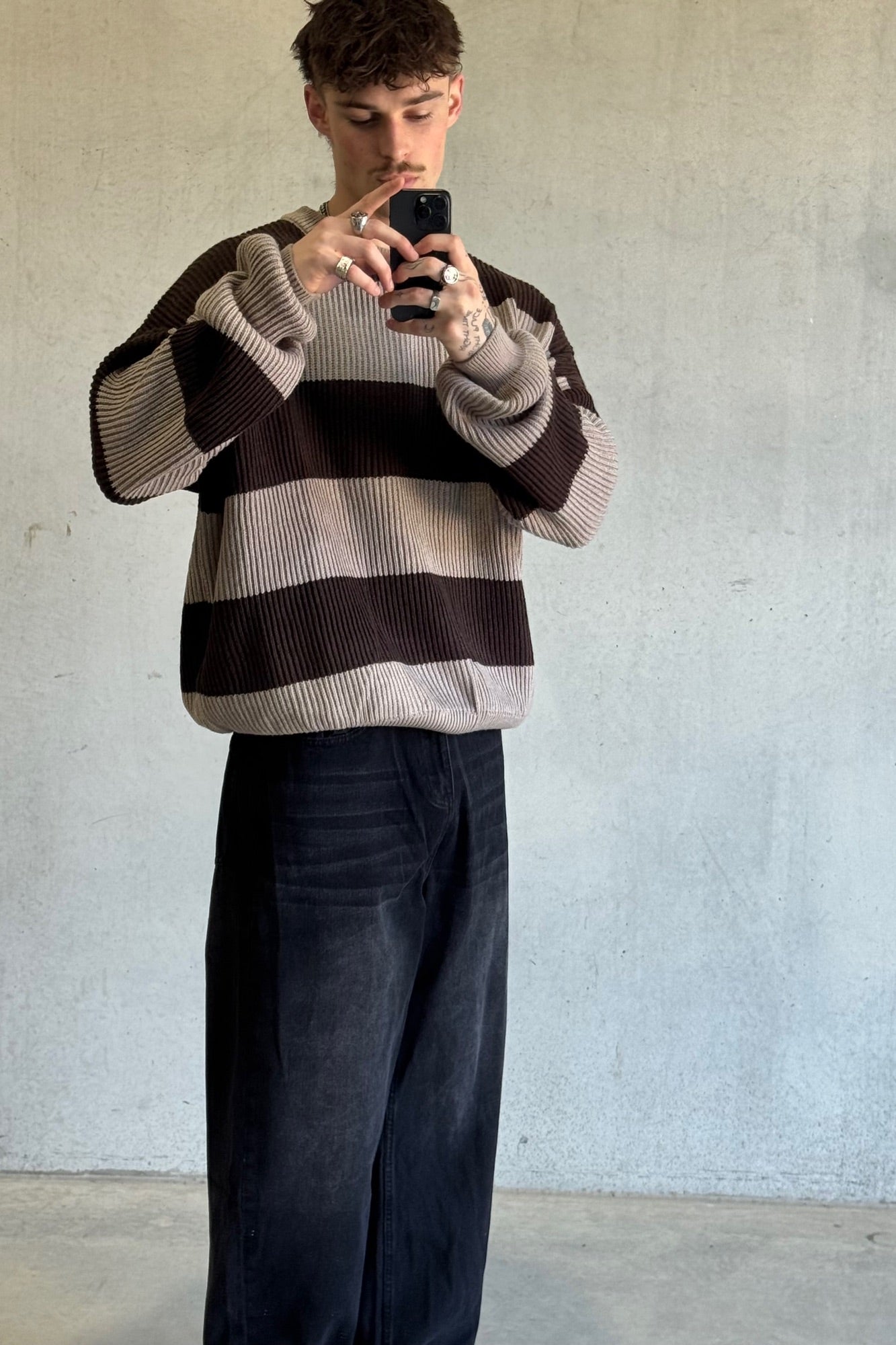 Drop Sleeve Heavy Knit Choc Stripe - FINAL SALE
