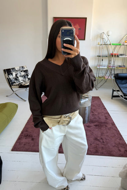 Alexa V Neck Knit Chocolate