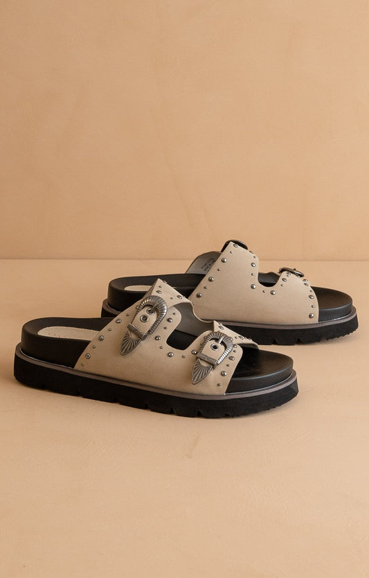 (SALE) Western Buckle Sandles (Taupe)