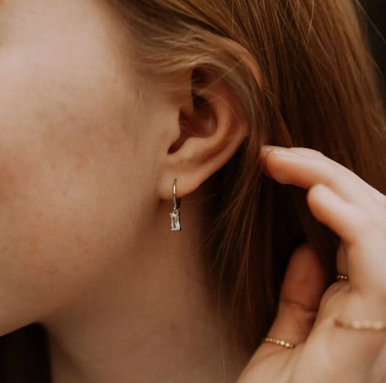 Diamond Baguette Hoop Earrings