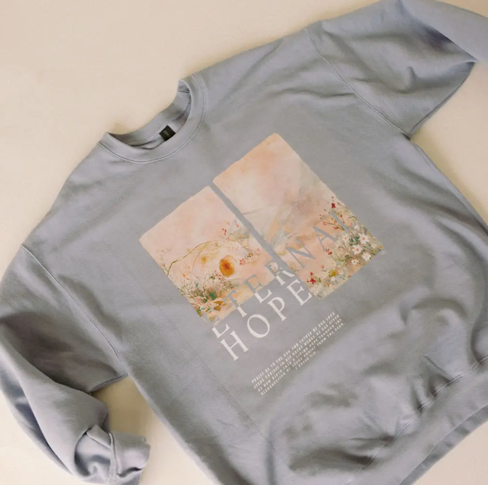 (SALE) Eternal Hope Graphic Crew (Dusty Blue)