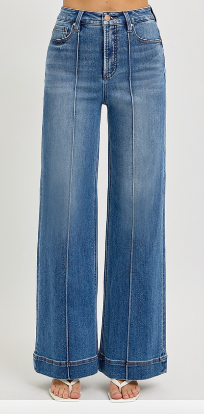 RISEN High Rise Pintuck Medium Wash Denim (Dottie)
