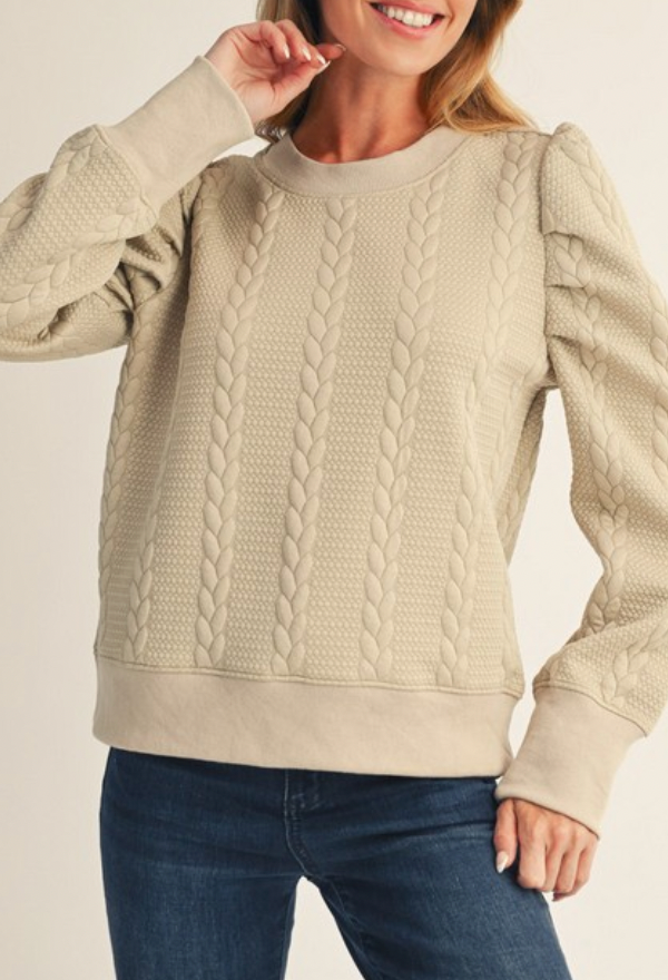 (SALE) Holiday Cable Knit Pullover (Beige)