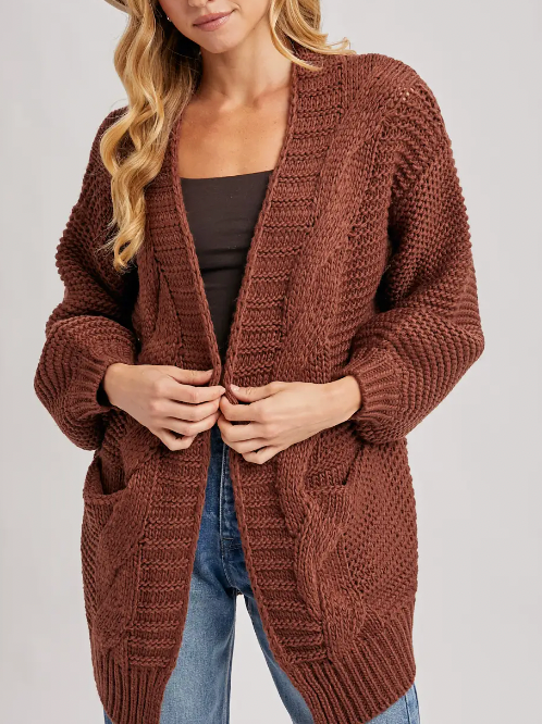 (SALE) With You For It All Cable Knit Cardigan (Chocolate)