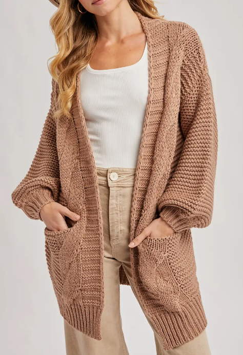 (SALE) With You For It All Cable Knit Cardigan (Mushroom)