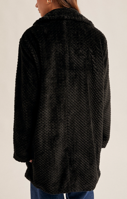 (SALE) Sign Of The Times Textured Faux Fur Coat (Black)