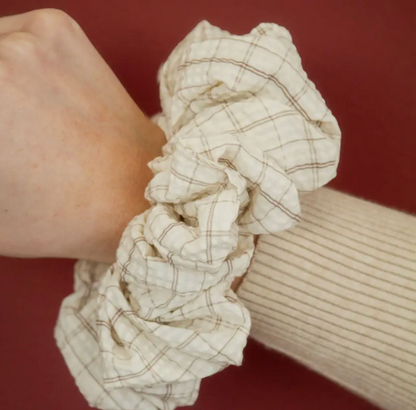 Tan Gingham Scrunchie