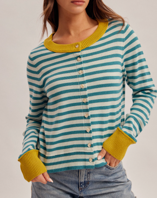 Fresh Spring Stripe Color Block Cardigan