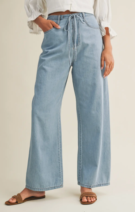 Hot Girl Summer High-Waist Drawstring Wide Leg Jean