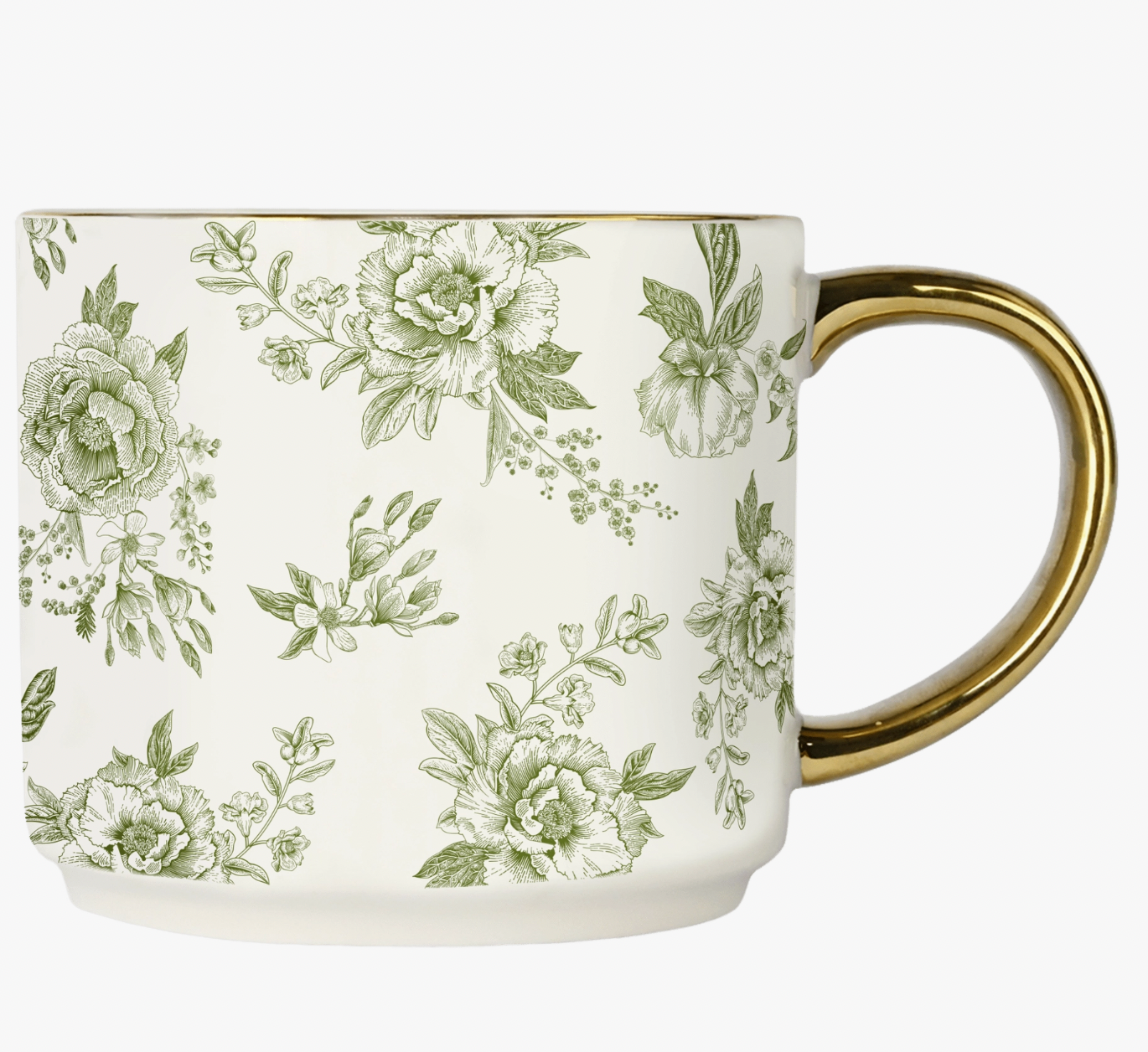 Gold Handle Delft Green Stoneware Mug