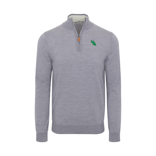 North Texas Grey Melange Cashmere Touch Australian Merino Quarter Zip Sweater