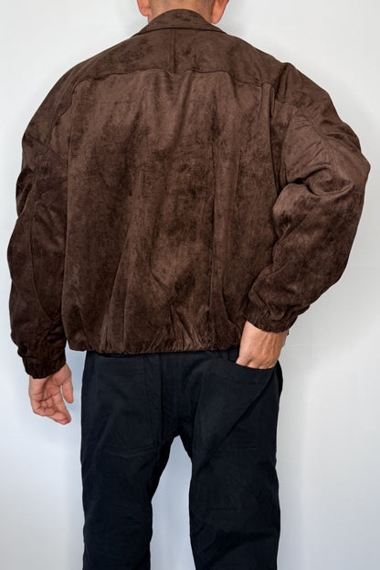 Faux Suede Bomber Jacket Choc