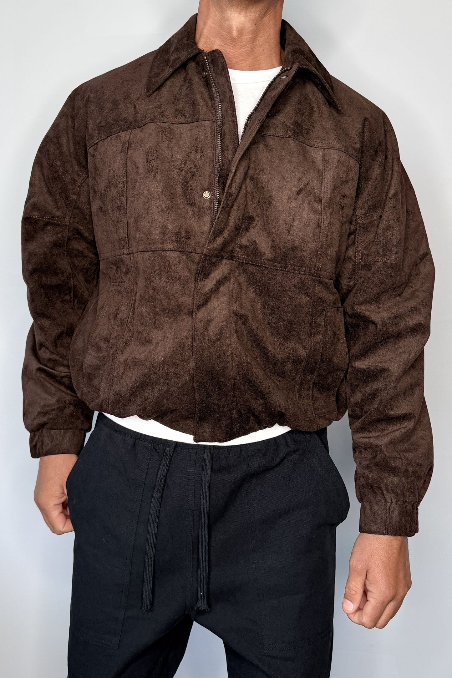 Faux Suede Bomber Jacket Choc