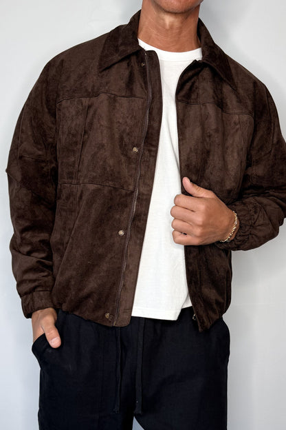 Faux Suede Bomber Jacket Choc