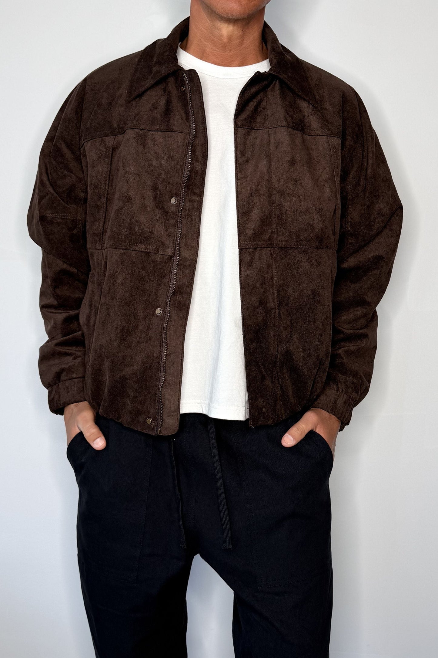 Faux Suede Bomber Jacket Choc