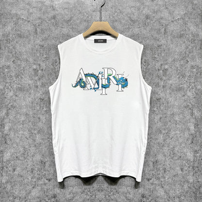 Amiri tank top overlapping letter dragon print