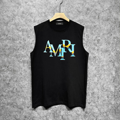 Amiri tank top gradient overlapping letterprinting
