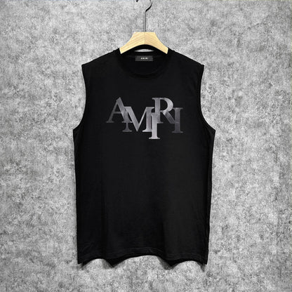 Amiri tank top gray gradient letterprinting