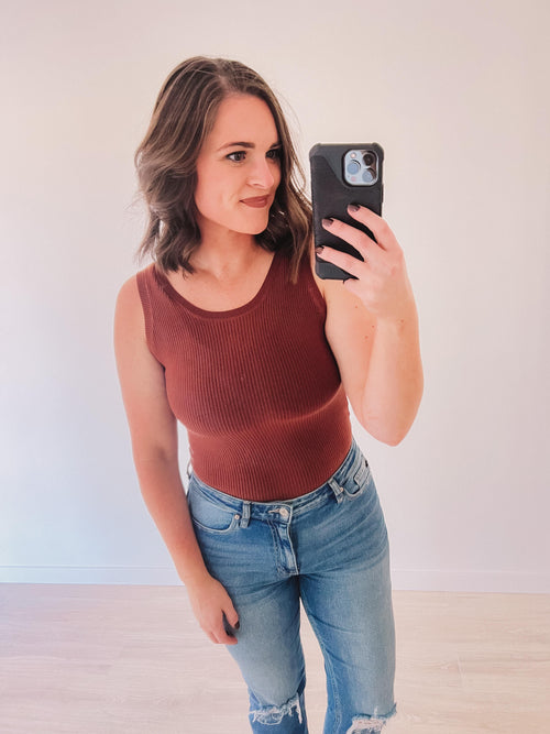 (SALE) Ready For Anything Ribbed Bodysuit (Brown)