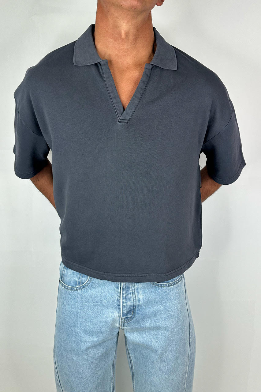 Jersey Crop Polo Charcoal