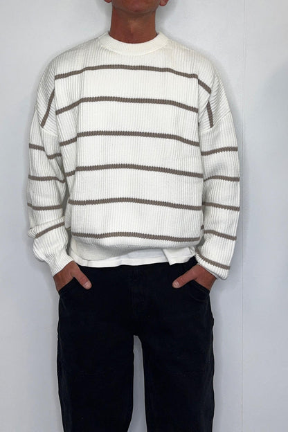 Drop Sleeve Heavy Knit White Stripe - FINAL SALE